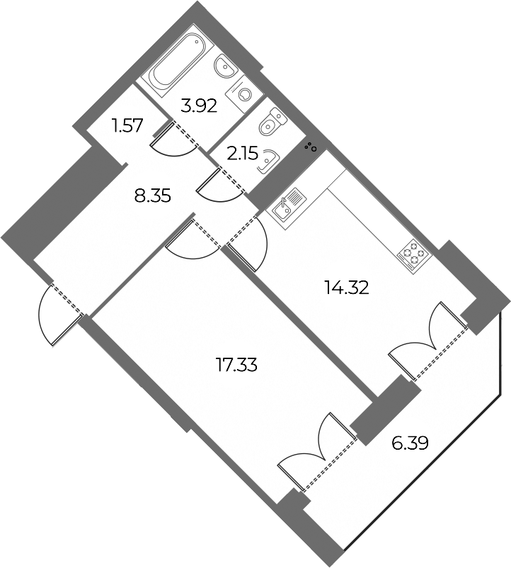 1-комнатная квартира 50.84 м², 18/18 эт., ЖК «Огни Залива»